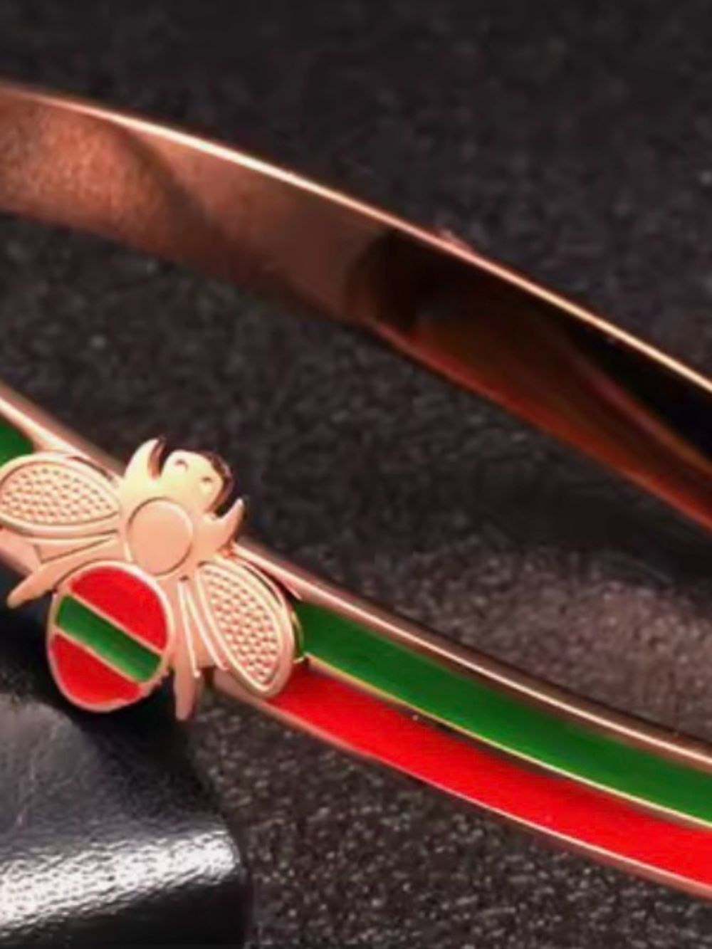 Women’s Green and Red Bee Accent Bangle Bracelet